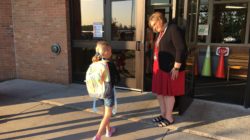 Principal Worden Greets Students at the Front Door