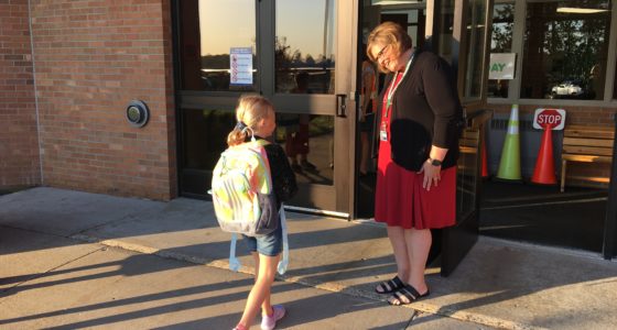 Principal Worden Greets Students at the Front Door