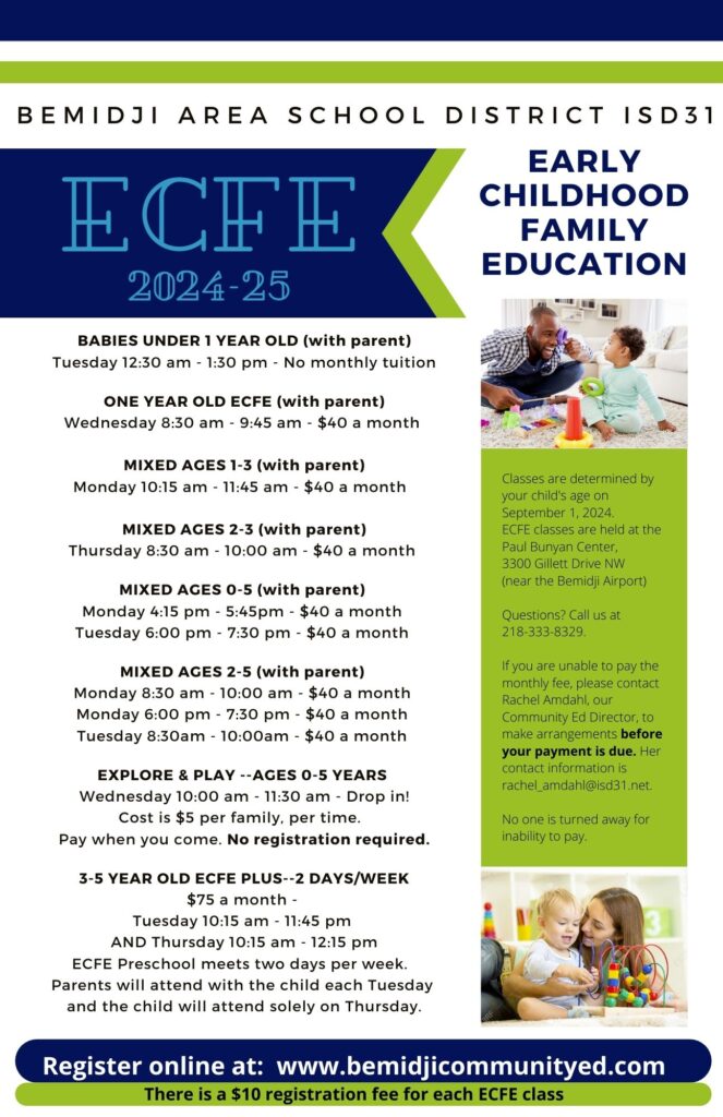 ECFE Flyer 24-25 birth to 5 classes